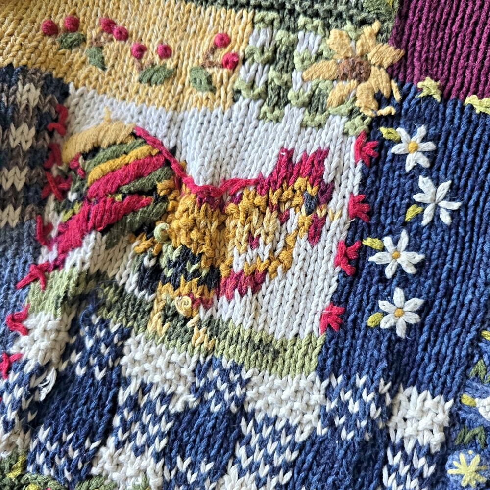 Vintage Tiara Harvest Sweater Patchwork XL Y2K Cottage Granny Core Chunky Knit - Picture 2 of 11